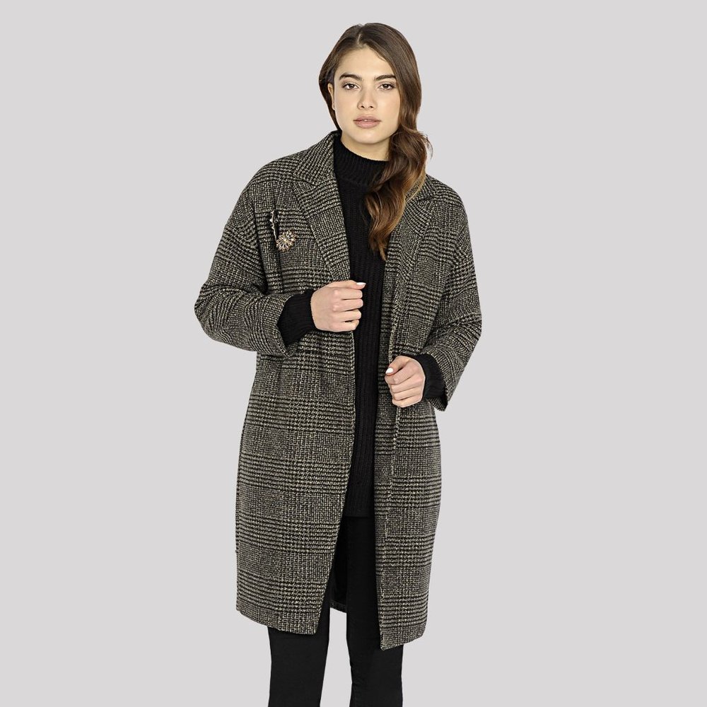NYT Wool Blend Oversized Checkered Jacket in Peat